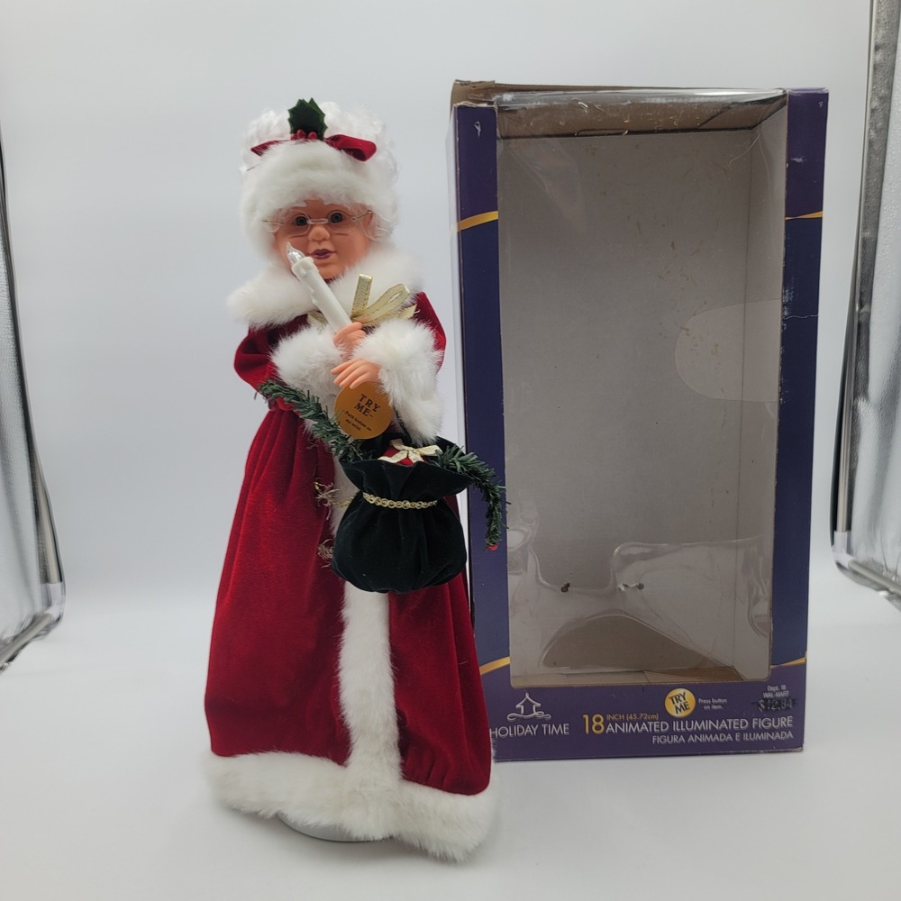 Holiday Time 18 Inch Animated Illuminated Mrs Claus Christmas Figure Red Velvet